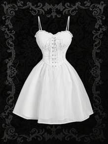 SHEIN MOD Vestito da sera di donna in jacquard bianco, perfetto per festival musicali e Ognissanti, vestiti autunnali da donna, abbigliamento di Ognissanti, vestiti, vestito da invitata a un matrimonio autunnale, vestito natalizio, abiti da cerimonia di fine anno scolastico, vestito da invitata a un matrimonio autunnale - Bianco - Visualizzare 1