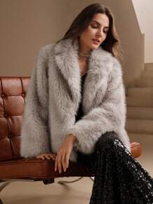 Anewsta Elegant Fluffy Shawl Coat For Women, Banquet Style