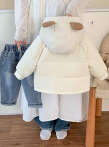 SHEIN Leap Crew 男婴/女婴休闲可爱趣味运动街头时尚绅士学院百搭风格百搭简约 3D 耳形无檐便帽，厚实舒适，时尚白色棉服，适合秋冬季、室内/室外、玩雪