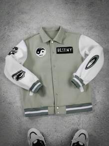 Manfinity Roghcode Men's Contrast Patch Front Button Long Sleeve Jacket, Fall Men Winter Jacket - Multicolor - View 7