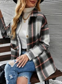 EMERY ROSE 女士格子长袖宽松休闲法兰绒衬衫和夹克 - 彩色 - 查看 5