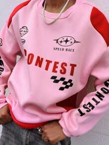 Manfinity Roghcode Sudadera con bloqueo de color y gráfico de letras para hombre - Multicolor - Ver 4