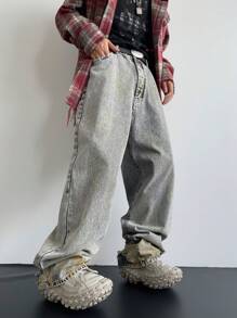 Manfinity Roghcode Quần Jeans Denim Vintage Thường Ngày Cho Nam, NEON BLANC - Màu Xám nhạt - Xem 5