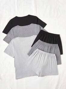 3件套女士标语印花圆领短袖短裤睡衣套装节日季 - 彩色 - 查看 2