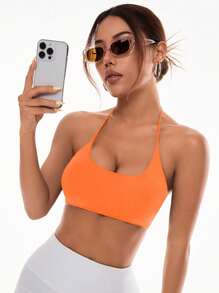 Easithlete Women's Solid Color Minimalist Backless Sports Bra For Fall