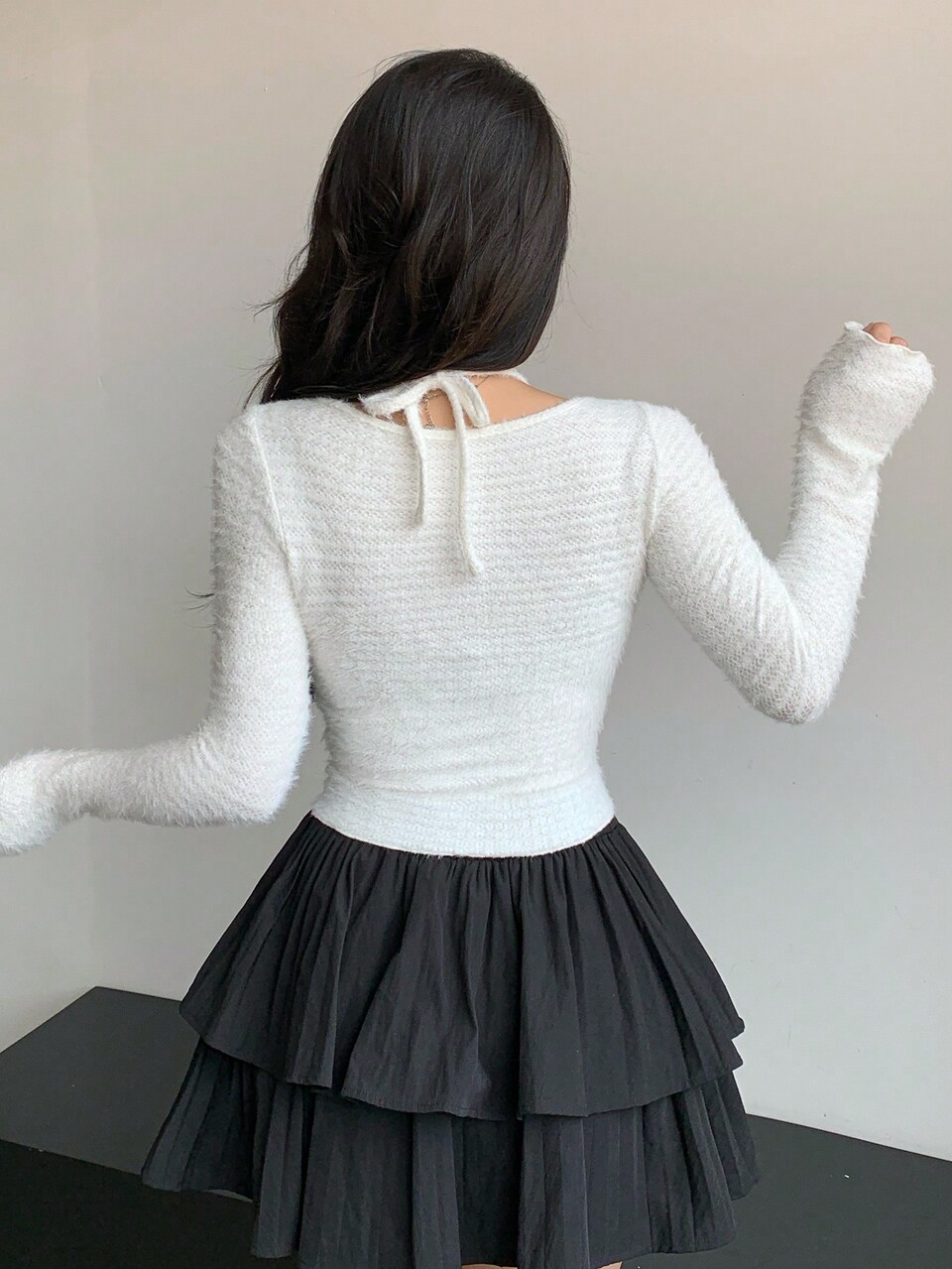 Ballet Style 2 In 1 With Bow Decor Fitted Women T-Shirt,Back To School Clothes Long Sleeve Women Tops Valentine's Day
