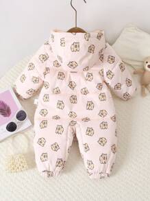 Bộ đồ liền quần in hình gấu dễ thương dày dặn màu hồng cho bé gái, thích hợp cho các buổi đi chơi và vui chơi vào mùa thu/đông - Hồng - Xem 2