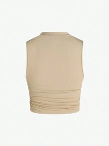 Zielony 2 piezas Conjunto casual con top de cuello redondo sin mangas y pantalones con nudo