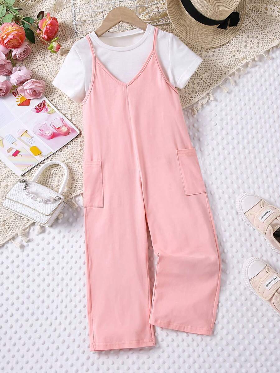 Young Girls Solid Color Sleeveless Jumpsuit