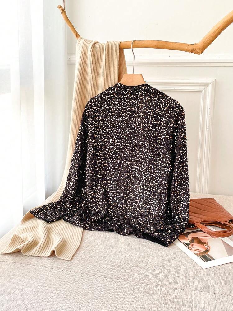 Women's Spring Autumn Sequin Decorated Long Sleeve Casual Loose Jacket