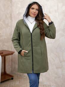 SHEIN Clasi Thick Thermal Lined Plus Size Hooded Women Winter Coat With Pockets - Olive Green - View 3