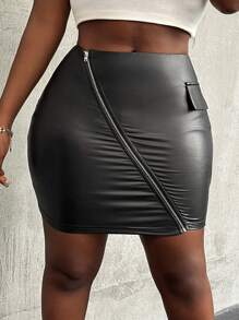 SHEIN Unity Minifalda sólida con cierre de cremallera, de estilo casual y elástico de moda para mujeres