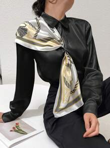 Modelyn Women's Floral Print Long Sleeve Elegant Blouse, Spring & Summer - Black - View 1