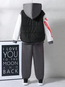 3 件套 Tween 男童保暖无袖背心、连帽衫和裤子套装 - 卡其色 - 查看 2