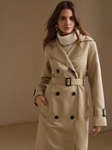 Anewsta 卡其色收腰风衣，腰部设计，休闲英伦风