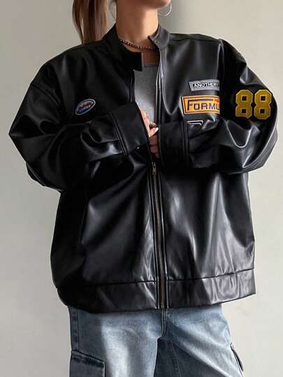 DAZY 女士休闲宽松机车风黑色夹克