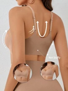 Ocili Áo ngực không dây dây mảnh màu trơn dành cho nữ - Cà phê nâu - Xem 2