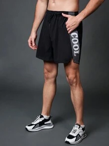 Gym Rark 男友风男士撞色印花运动短裤黑色短裤 - 黑色 - 查看 5