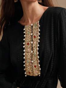 Anewsta 女士优雅刺绣串珠下摆 A 字长裙