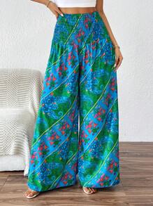 SHEIN LUNE 松紧腰宽松阔腿印花短裙 - 彩色 - 查看 4