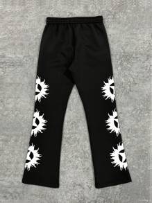 Manfinity Roghcode Pantalones holgados de campana con estampado de estilo callejero retro - Negro - Ver 2