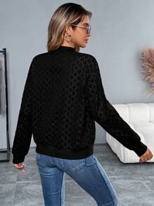 SHEIN LUNE Autumn Long Sleeve Rhombus Pattern Baseball Jacket - Black - View 2