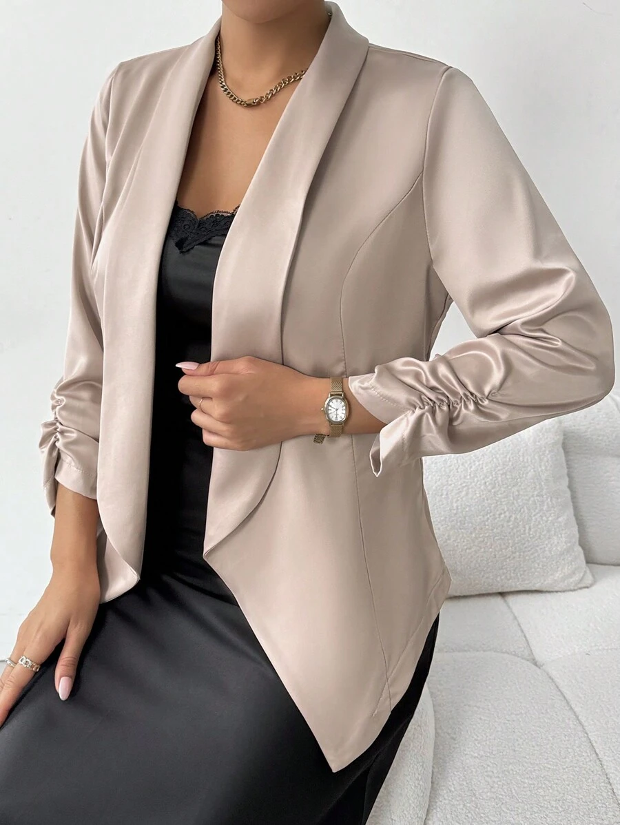 Chiquease Women's Casual Solid Color Lapel Blazer Jacket For Spring And Fall - Champagne - View 1