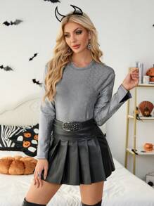 SHEIN Essnce Women's Casual Round Neck Solid Color Long Sleeve T-Shirt Tops With Sleeves Gym Women Brunch Women Women Concert Women Women Costumes Tea Party Women Bodysuits Professional Tops Costume Street Wear Women Fall Women Fall Homecoming - Silver - View 1