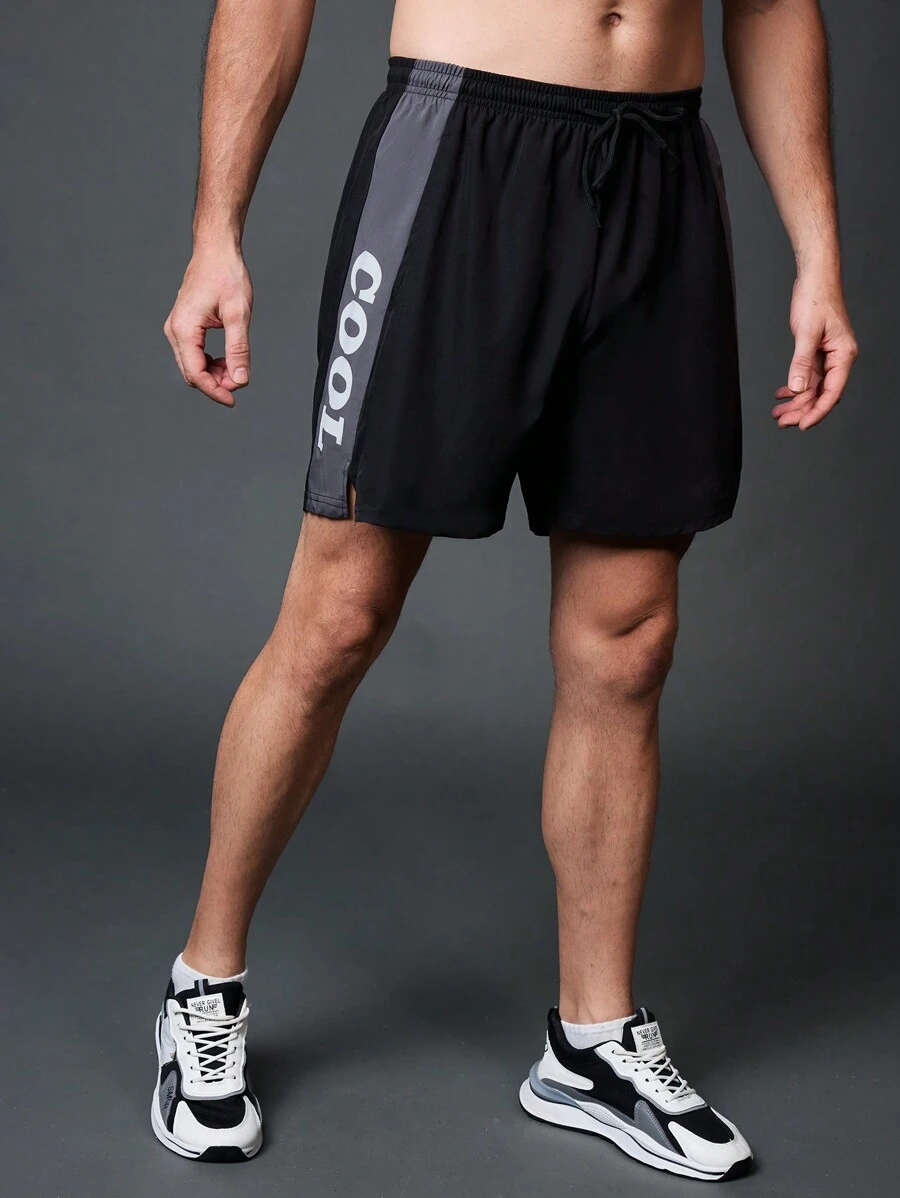 Gym Rark 男友风男士撞色印花运动短裤黑色短裤 - 黑色 - 查看 1