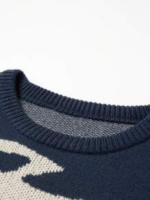 Manfinity Hypemode Áo len dệt kim dài tay cổ tròn in hình mèo cho nam, Áo len mèo cho nam, Áo len họa tiết cho nam, Áo len họa tiết mèo, Áo len dệt kim cho nam, Áo len mèo hoạt hình - Màu xanh hải quân - Xem 3