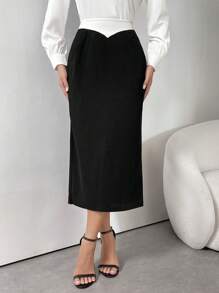 Modelyn Women's Black & White Patchwork Pleated Slimming Pencil Skirt - Black and White - View 6