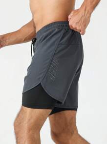 Manfinity Sport Corelite Manfinity Fitness 男友风格男士抽绳腰 2 合 1 运动弹力短裤，配有手机口袋 健身短裤 男友风格男士短裤 男友风格男士篮球短裤 洗手液 校园灰色短裤 - 深灰色 - 查看 6