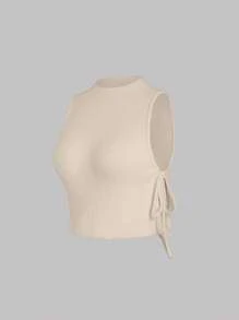 SHEIN Unity 女式无袖短款针织上衣（侧系带），夏季 - 杏色 - 查看 6