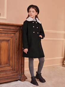 Tween Girls Casual Elegant College Style Bowknot Double-Breasted Jacket