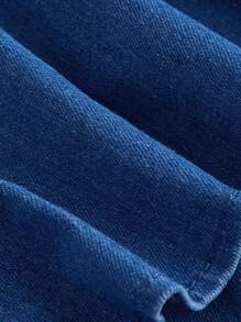 SHEIN MOD 大码牛仔上衣细肩带围脖领修身长袖蓝色衬衫，长袖衬衫，外出上衣，秋季女装，长袖女式衬衫，巡航女装， - 中等水洗藍 - 查看 3