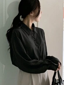 DAZY Áo Sơ Mi Sheer Nút Phía Trước - màu đen - Xem 8
