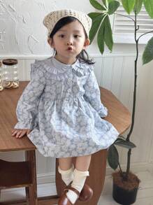 SHEIN Baby Mädchen bequemes & elegantes Kleid mit Blume Muster und abnehmbarem Kragen, Herbst/Winter