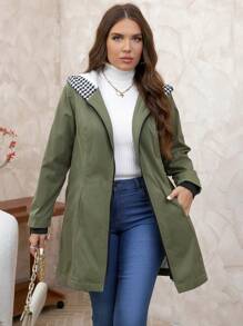 SHEIN Clasi Thick Thermal Lined Plus Size Hooded Women Winter Coat With Pockets - Olive Green - View 4