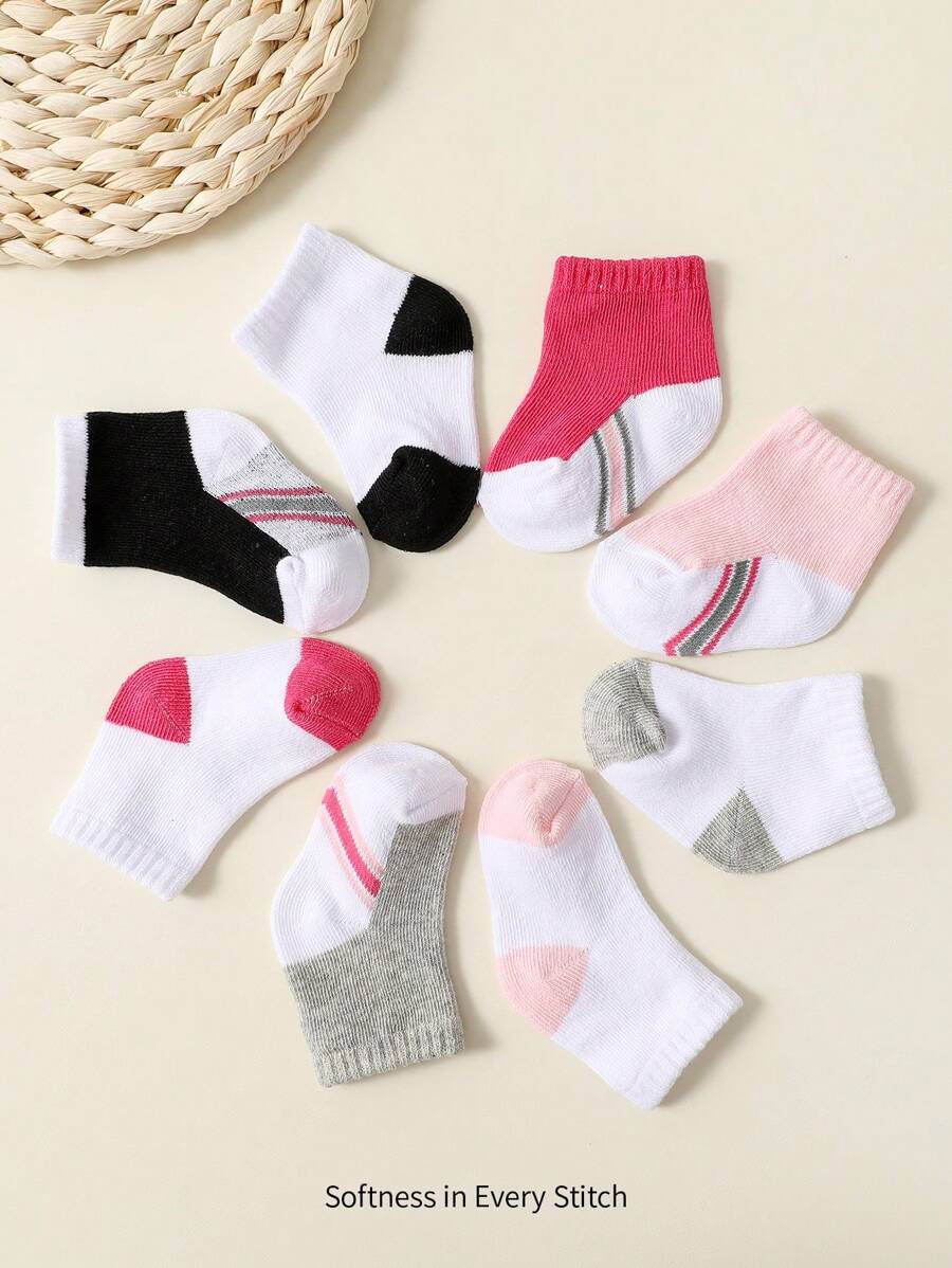 Cozy Pixies 8pairs Basic Cotton Baby Socks, Suitable For All Seasons - Multicolor - View 1