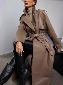 Aveloria Modichic 秋季风衣斗篷风格时尚优雅设计百搭简约中长夹克 - 卡其色 - 查看 6