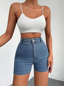 EURMUSE High Waist Denim Shorts - Blue - View 5