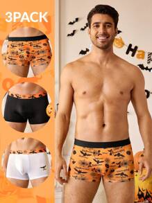 3pcs/Set Men's Letter & Bat Graphic Casual Boxers, Halloween - Multicolor - View 2