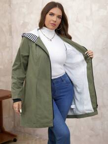 SHEIN Clasi Thick Thermal Lined Plus Size Hooded Women Winter Coat With Pockets - Olive Green - View 5
