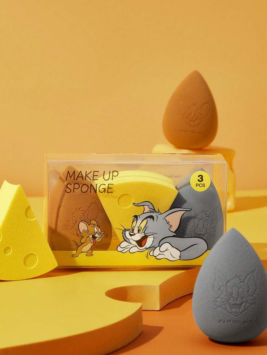 TOM & JERRY X SHEIN 3 Pcs Multi-Shaped Makeup Sponges,Valentine's Day - Multicolor - View 1
