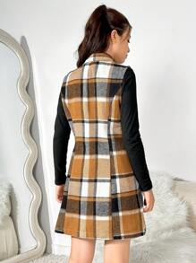 3pcs Teen Girls Plaid Suit Set: Blazer Vest Pencil Skirt, Fitted Blouse, Casual To Formal Wear, Autumn Winter - Multicolor - View 2