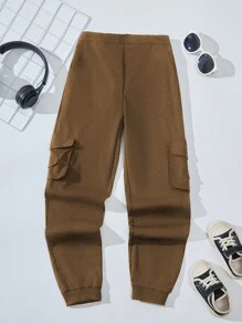 SHEIN Calça cargo casual multibolsos lisa Tween Boy
