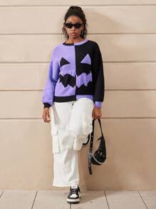 SHEIN Teen Girl Funny Halloween Graphic Crew Neck Casual Streetwear Sweater, Suitable For Autumn And Winter, For Halloween Party - Multicolor - View 5