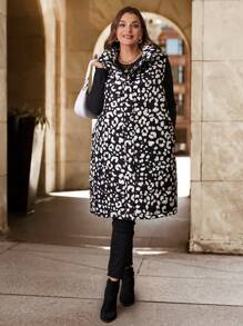 SHEIN Clasi Plus Size Elegant Leopard Print Pockets Loose Warm Padded Coat For Autumn And Winter - Multicolor - View 3