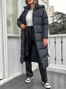 EURMUSE Women's Casual Solid Color Hooded Padded Coat, Winter - Dark Grey - View 5