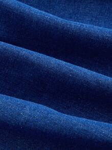 SHEIN MOD 女士露肩宽松长袖牛仔上衣，蓝色 - 淺色水洗藍 - 查看 3